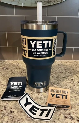 YETI RAMBLER 35 oz MUG  w/STRAW LID Duracoat NAVY  BPA No Sweat MSRP - Image 1 of 4