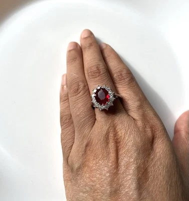 925 Silber verstellbarer Ring Silberring Rot Zirkon für Damen und Herren - Bild 1 von 4