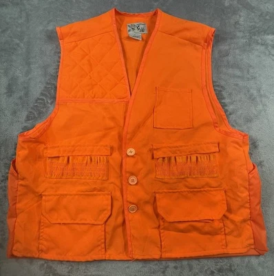 Vtg Duck Bay Orange Hunting Safety Vest 3 Button Pockets Men's Size Large - Image 1 of 4