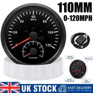 110mm Black Digital GPS Speedometer 120MPH with Tachometer 8000RPM For Car Boat - Picture 1 of 15