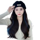 Autumn Winter Beret Wig Highlight Blue Long Wavy Cap Wig Fashion Hat Wig  Girls