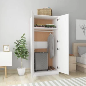 White Wardrobe 2 Door Closet Clothes Rack Storage Organizer Hanging Rail Cabinet - Picture 1 of 8