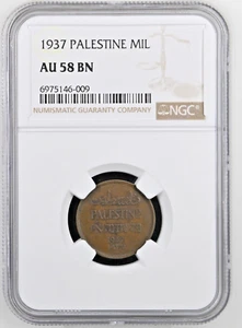 Israel Palestine British Mandate 1 Mil 1937 Bronze Coin - NGC AU 58 BN - Picture 1 of 2