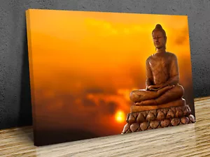 buddha statue sunset mounted canvas print ready to hang - Picture 1 of 7