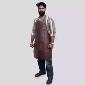 New Leather Butcher Chef Cooking Bbq Woodworking 100% Welding Brown Apron - Picture 1 of 9