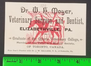 Vintage 1890's Horse Veterinary Surgeon Dentist Elizabethville PA Business Card - Picture 1 of 2
