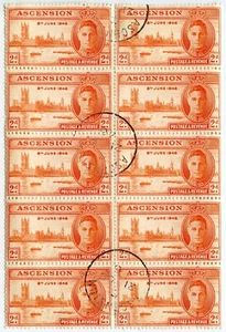 ASCENSION 1946 VICTORY 2d BLOCK of 10 FIRST DAY of ISSUE...L1 - Picture 1 of 2
