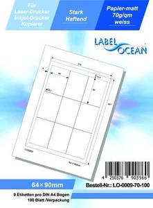 100 Feuille A4 Etiquettes Adhésives 64x90mm Autocollantes papier matte 70g - Photo 1/1