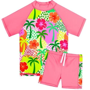 2PCS Girls Short Sleeve Rash Guard Sets Kids Swimsuits UPF 50+ Bathing Suit 4... - Picture 1 of 5
