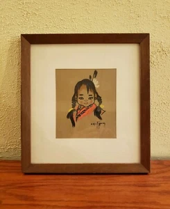 Quadro pastello originale arte ragazza nativi americani vintage Gerda Christoffersen - Foto 1 di 6