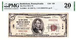 $5 1929 T1 National BETHLEHEM Pennsylvania PA 🇺🇸 PMG 20 Very Fine! 🇺🇸 - Picture 1 of 2