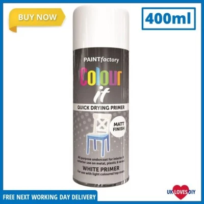 Colour It White Primer Aerosol Spray Paint Household Car Plastic 400ml - Image 1 of 3