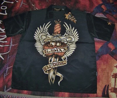 NEW Vintage NIKKI SIXX Dragonfly Polyester Button Dress Shirt Sz XL MOTLEY CRUE - Image 1 of 4