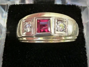 Men's  Vintage Ring - diamonds /ruby - Picture 1 of 3