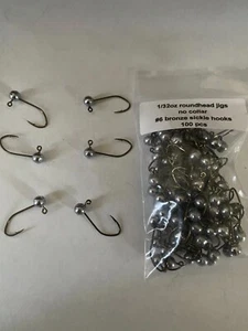 100pcs unpainted 1/32oz Roundhead jig with no collar with #6 or #4 bronze sickle - Picture 1 of 2