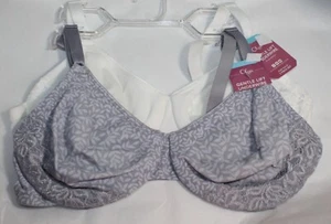 NWT set of 2 OLGA GENTLE LIFT underwire BRA 05001Z WHITE BLUE/GRAY LEAVES 38D - Picture 1 of 5