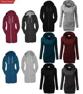 Women's Casual Zip Up Hoodies Coat Pocket Tunic Sweatshirt Long Outerwear Jacket - Picture 1 of 8