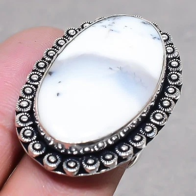 Подарочное регулируемое ювелирное кольцо ручной работы с дендритным опалом овальной формы драгоценным камнем SR 2554 - Изображение 1 из 4