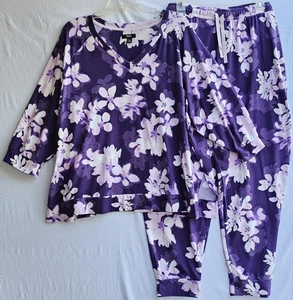 Simply Vera Vera Wang Pyjama Set Damen 2XL Lila Blumen Lounge Oberteil Jogginghose - Bild 1 von 11