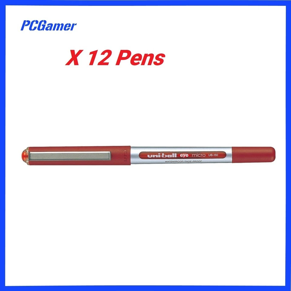 12 x Uni-ball Eye Pigment Ink Roller Ball Pen Red 0.5mm Micro UB-150 - image 1 of 1