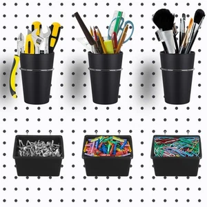 6 Sets Pegboard Bins Pegboard Cups with Hooks, Pegboard Hooks Assortment, Hooks - Picture 1 of 5