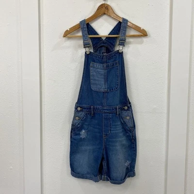 GAP Overall Denim Shorts Kids Girls XL Blue Distressed Ripped Casual Streetwear - Image 1 of 4