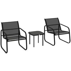 Outsunny Garden Bistro Set, Metal Garden Furniture Set with Mesh Chairs - Picture 1 of 11