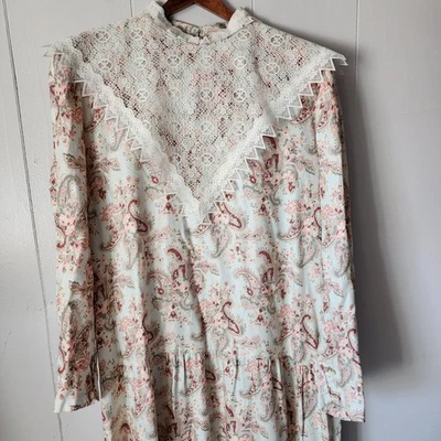 Vestido vintage años 70 Patty O’Neil Pradera Encaje Yugo Victoriano Casa de campo Hecho en Unión M Foto 1 de 4