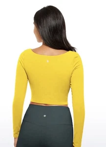 NEW CRZ YOGA Women's Butterluxe double-lined long-sleeve cropped yellow M 8/10 - Picture 1 of 6