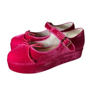 Rosa Samt Plateau Mary Jane Schuhe Schnalle runde Spitze Damen 8,5 NEU mit Karton - Bild 1 von 7
