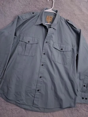 Cabelas Safari Series Shirt Mens Large Blue Epaulets Canvas Safari Bush Military - Image 1 of 4