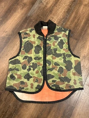 Vtg Skagway Sportswear Duck Camo Vest Mens Large Reversible Blaze Orange 70s USA - Image 1 of 4
