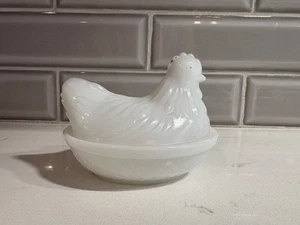 Vintage Milchglas Huhn Hahn/Henne Nest Schale vermutlich Hasel Atlas - Bild 1 von 6