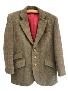 Harris Tweed Hacking Jacket Men Green Herringbone Country Riding Blazer Size 40 - Picture 1 of 11