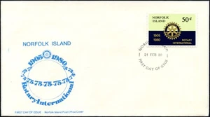 Estampilla de 50c de Rotary International 1980 Norfolk Island cubierta de primer día, en muy buena condición - Imagen 1 de 1