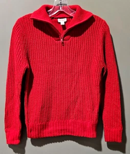 Cat & Jack Boys' Size Small 6/7 Red Quarter Zip Pullover Cable Knit Sweater - Picture 1 of 6