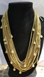 Ellen Tracy Gorgeous Statement Necklace 20 Strand Graduated Chains W Crystals - Picture 1 of 6