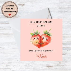 Handgefertigte personalisierte Geburtstagskarte Schwester - Erdbeeren personalisierbar Name - Bild 1 von 1