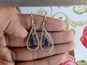 Lapis Lazuli Gemstone,925Sterling Silver,Handmade Earring,Daily Wearable Earring - Picture 1 of 8