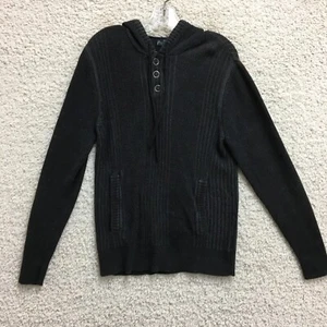 GUESS Sweater Small Adult Gray Hooded Pockets Pullover Henley Knit Ribbed Mens S - Picture 1 of 11