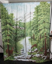 Outdoor Forest Deer Scene Cotton Blend Window Curtains Panels