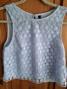A Pale Blue Lace Overlay Cropped Blouse by H&M Size 10 - Picture 1 of 3