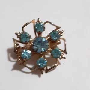 Broche Vintage Cristal Azul Tono Dorado 1" Pin - Imagen 1 de 2