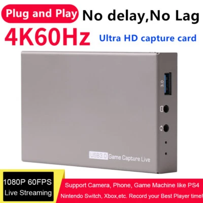 4K 60fps HDMI Game Capture Card USB 3.0 Video Live Streaming Recording Box w Mic - Image 1 of 4