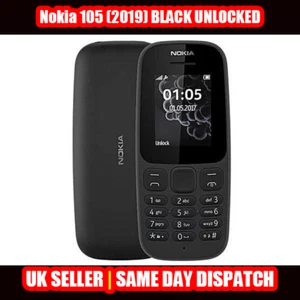 Nokia 105 (2019) Dual SIM Unlocked Phone - Black Colour with FREE SIMS - Afbeelding 1 van 8