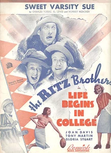 1937 Sweet Varsity Sue from The Ritz Brothers Life Begins In College Music Sheet - Imagen 1 de 3