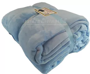 Light Blue Soft High Quality Queen Borrego Velour Plush Fleece Blanket Throw - Picture 1 of 1