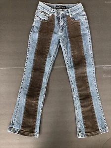 REVOLT Girls (8) Denim Bootcut 5-Pocket Jeans W/Brown Velvet Stripes Front+Back - Picture 1 of 6