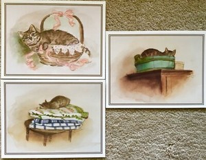 3 Vintage Tasha Tudor Cat Greeting Cards w Envelopes MINT condition kitty kitten