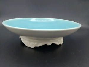 Vintage Catalina Pottery Footed Bowl 7 3/4" Dish Turquoise Teal Blue Cream 1940 - Picture 1 of 6
